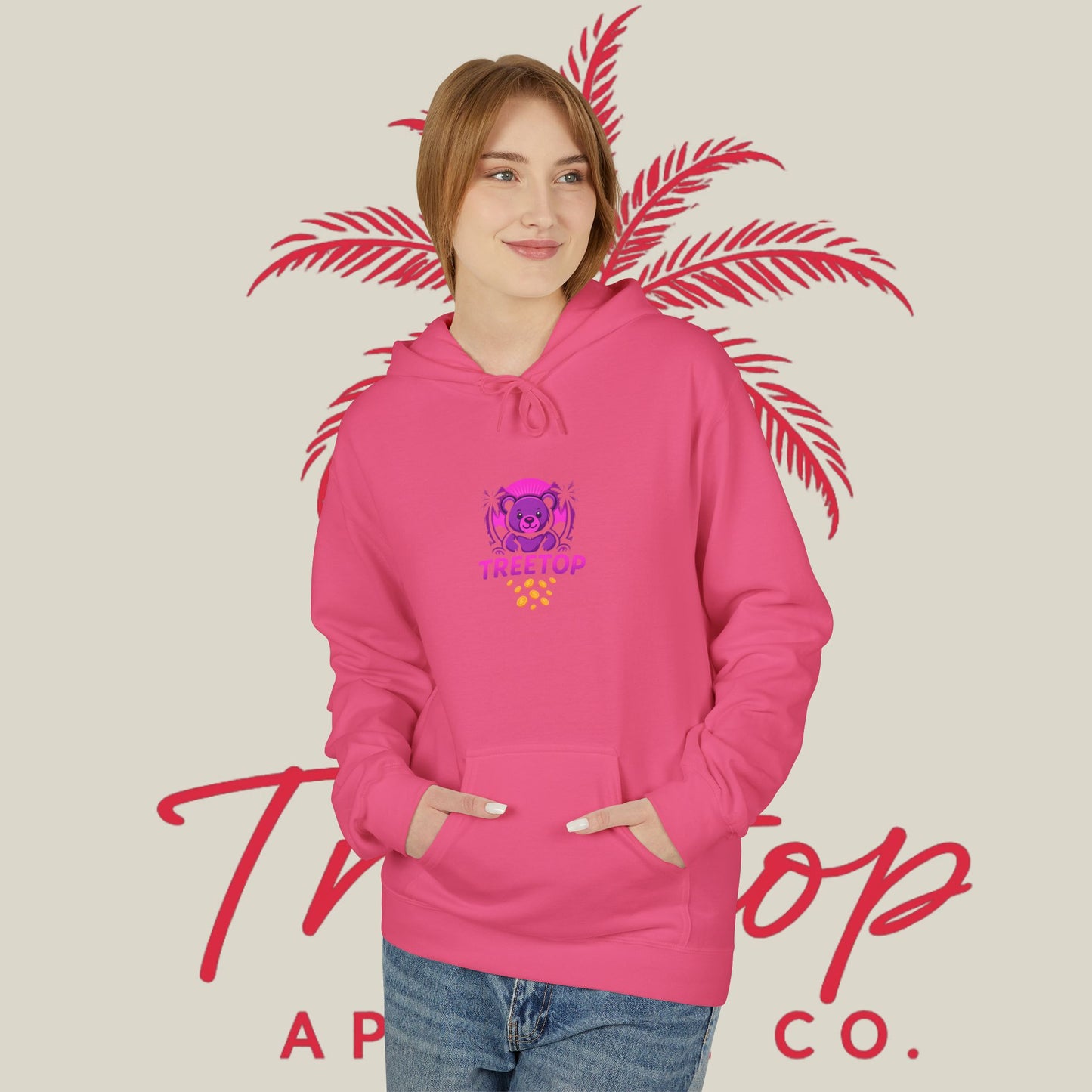 Fleece Hoodie TreeTop Fit Pink Logo Sweatshirt