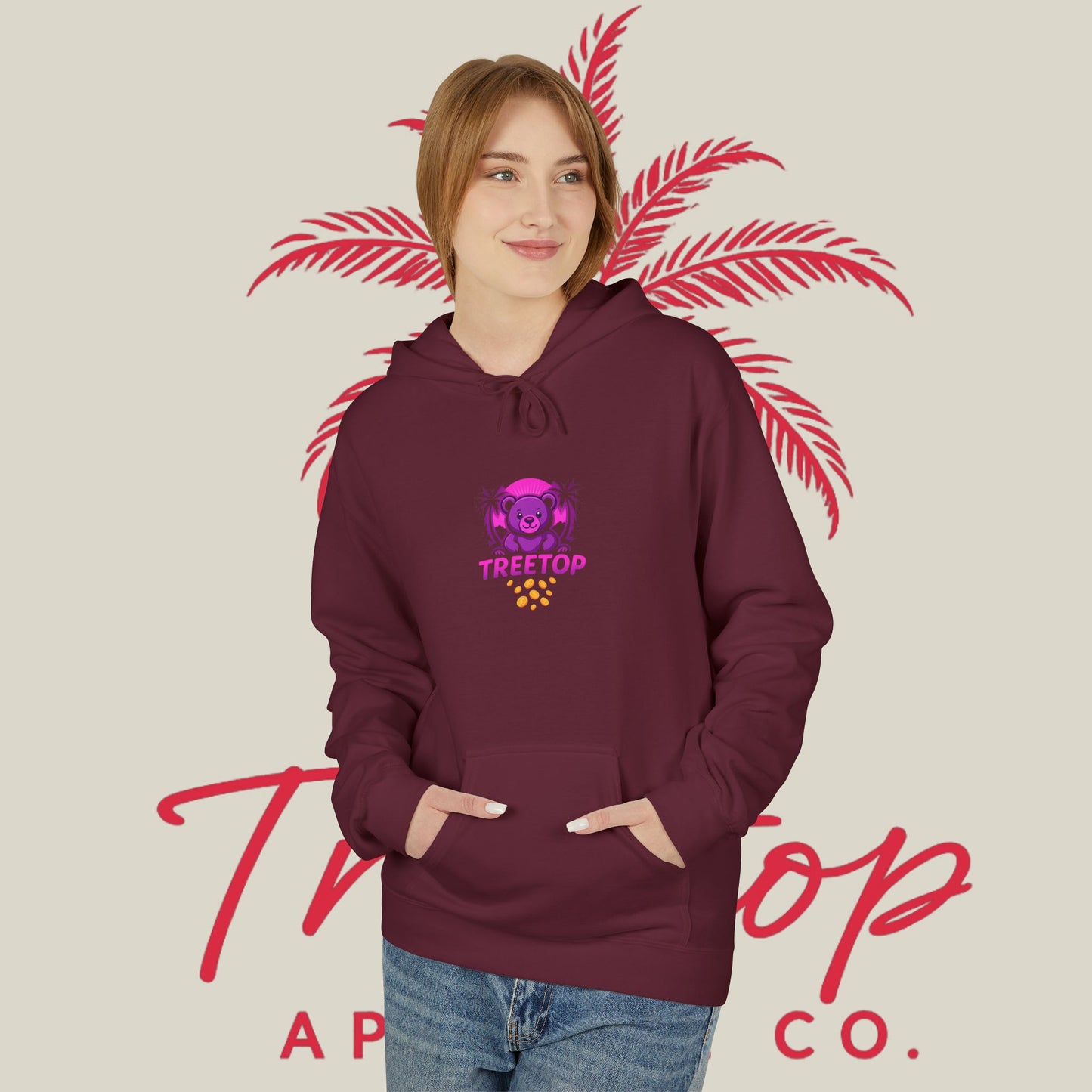 Fleece Hoodie TreeTop Fit Pink Logo Sweatshirt
