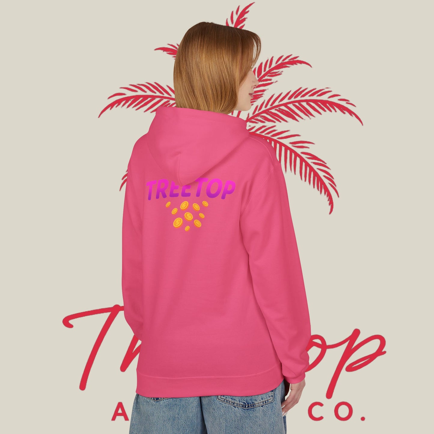 Fleece Hoodie TreeTop Fit Pink Logo Sweatshirt