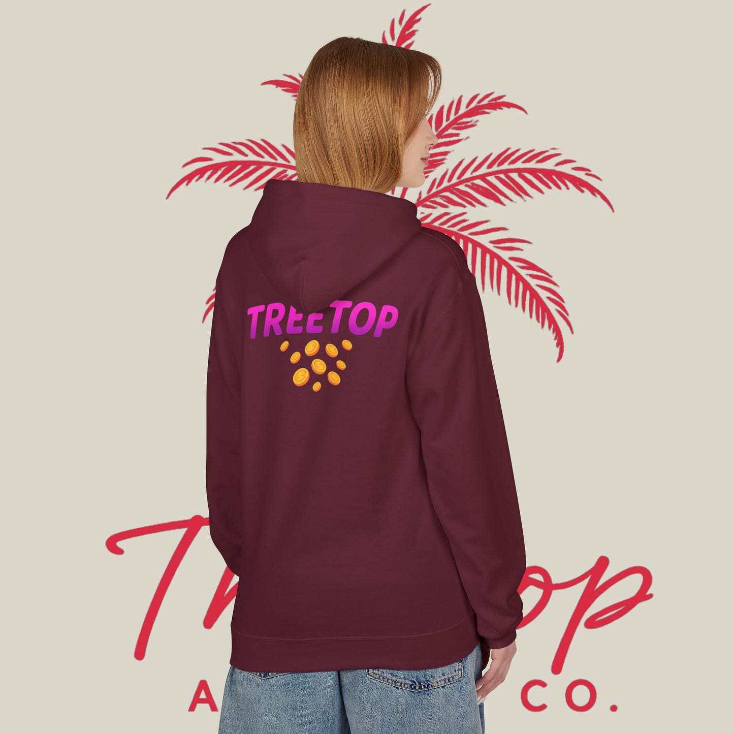 Fleece Hoodie TreeTop Fit Pink Logo Sweatshirt