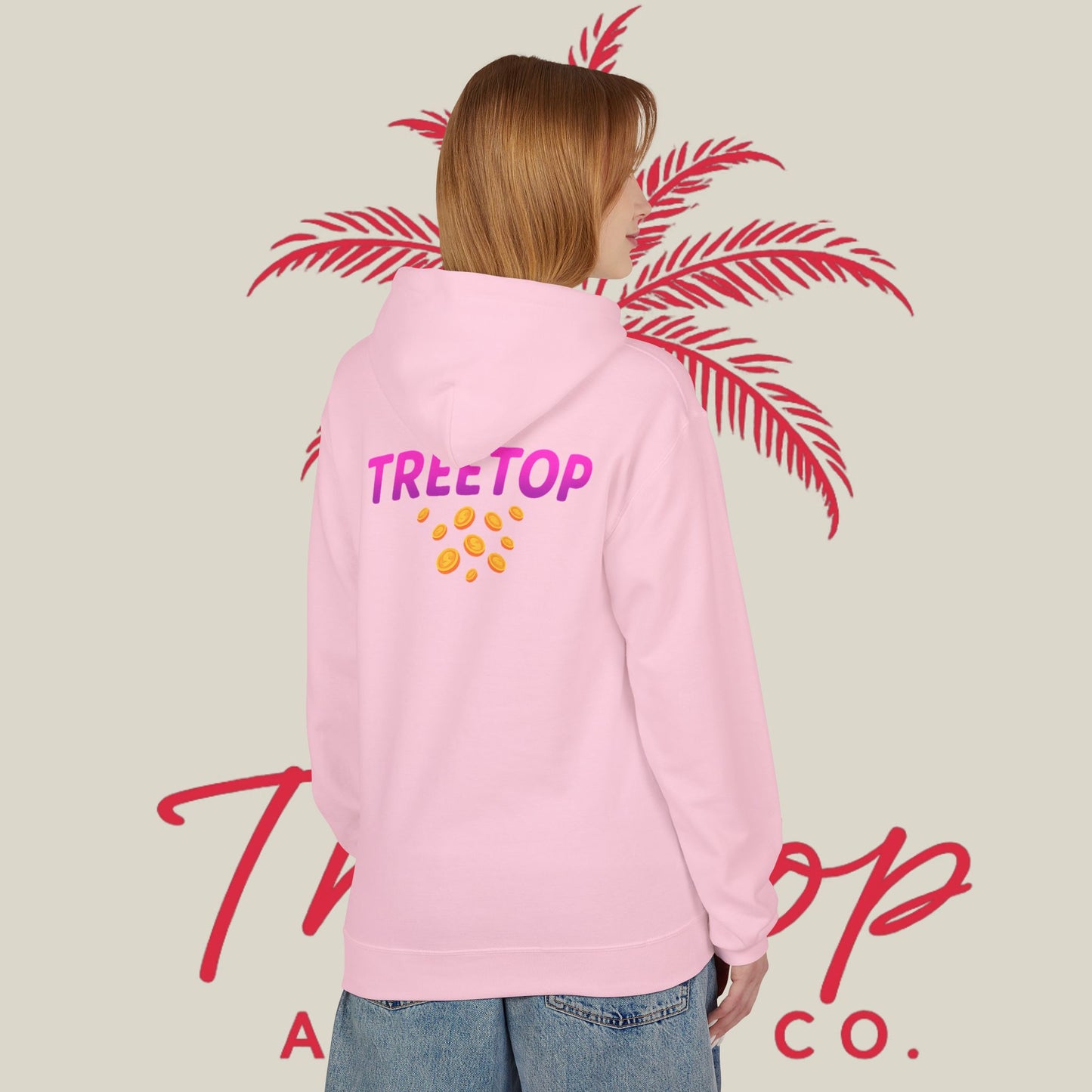 Fleece Hoodie TreeTop Fit Pink Logo Sweatshirt
