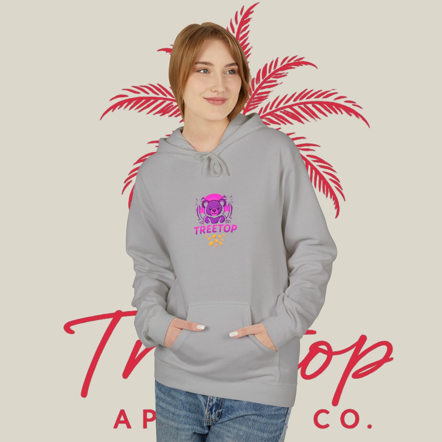 Fleece Hoodie TreeTop Fit Pink Logo Sweatshirt