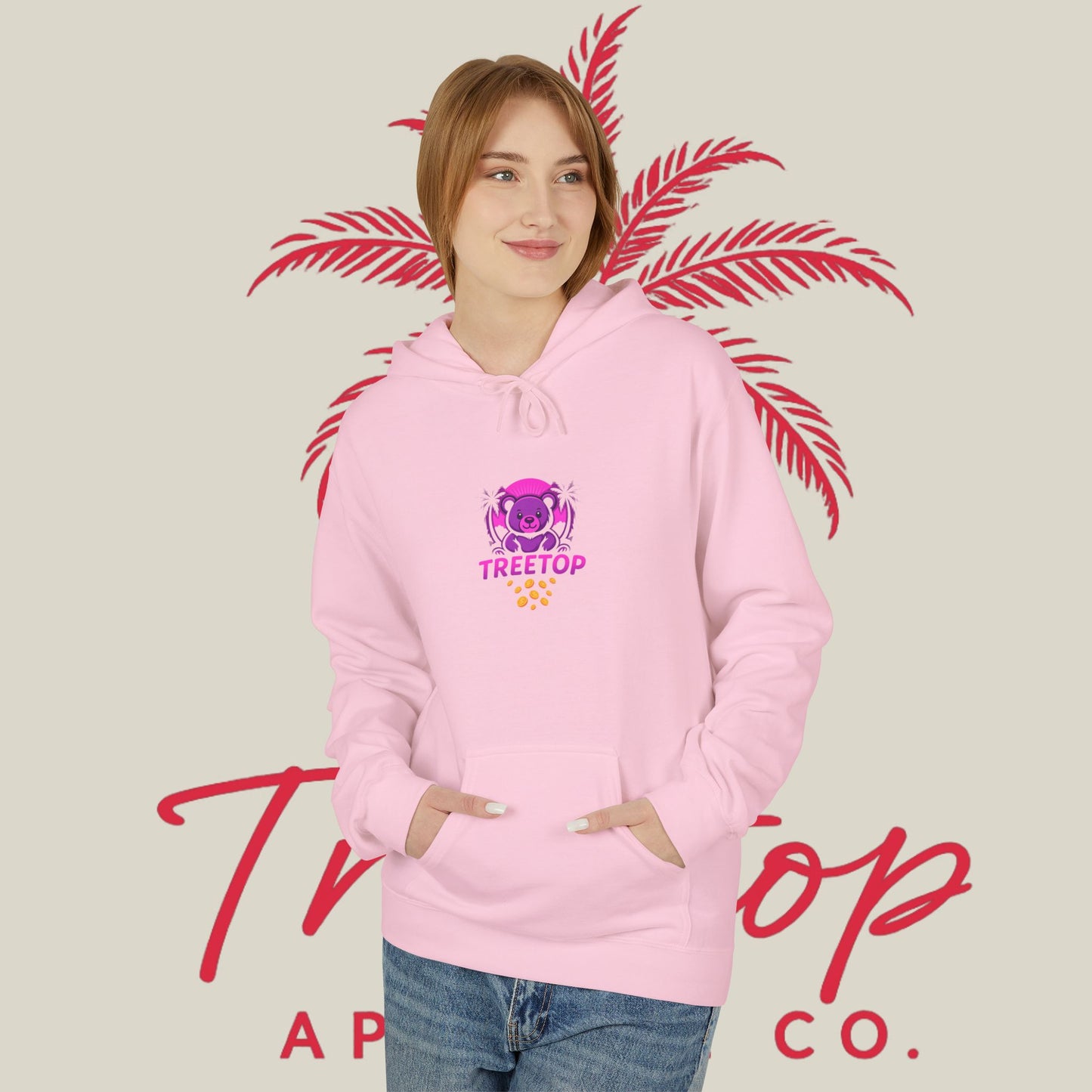 Fleece Hoodie TreeTop Fit Pink Logo Sweatshirt