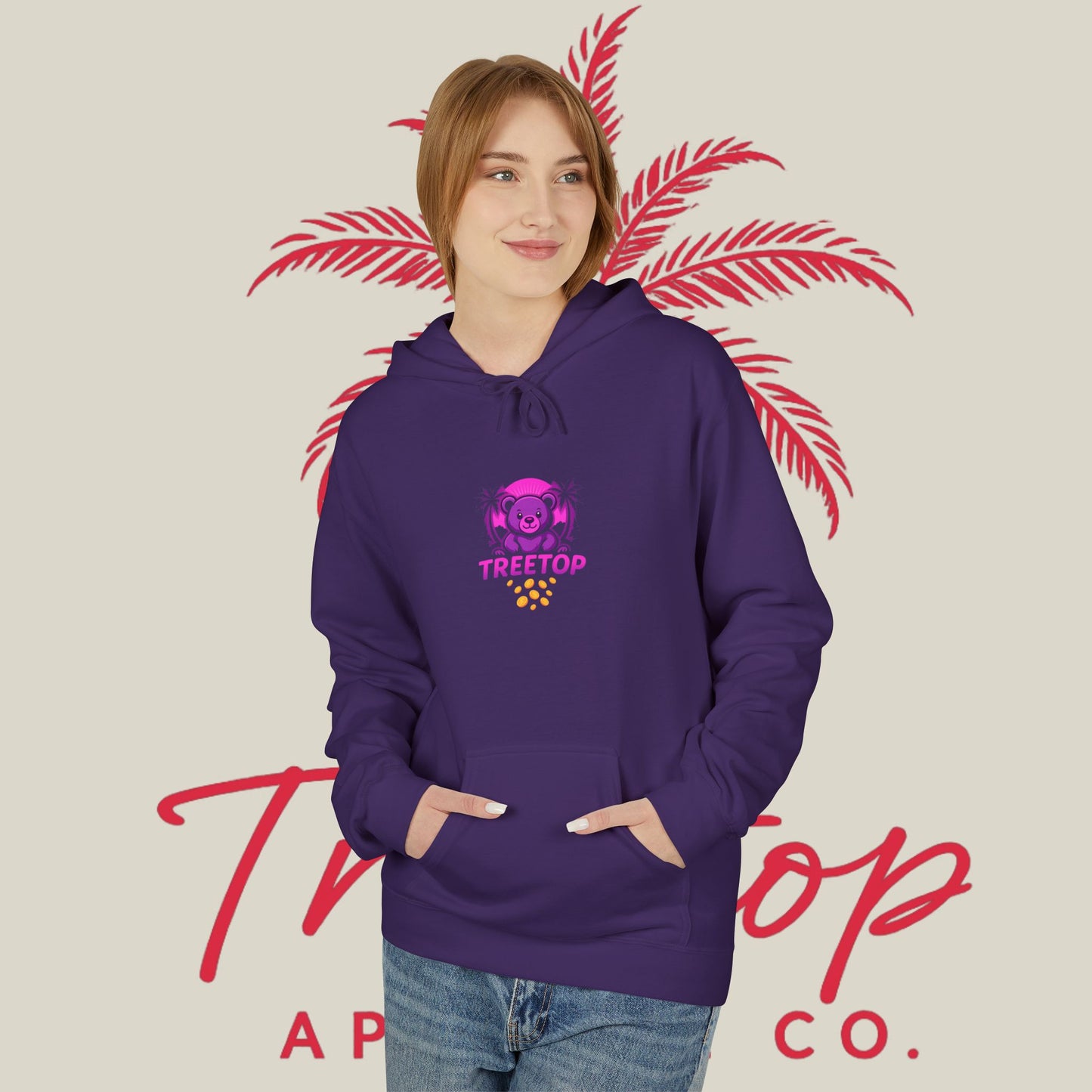 Fleece Hoodie TreeTop Fit Pink Logo Sweatshirt