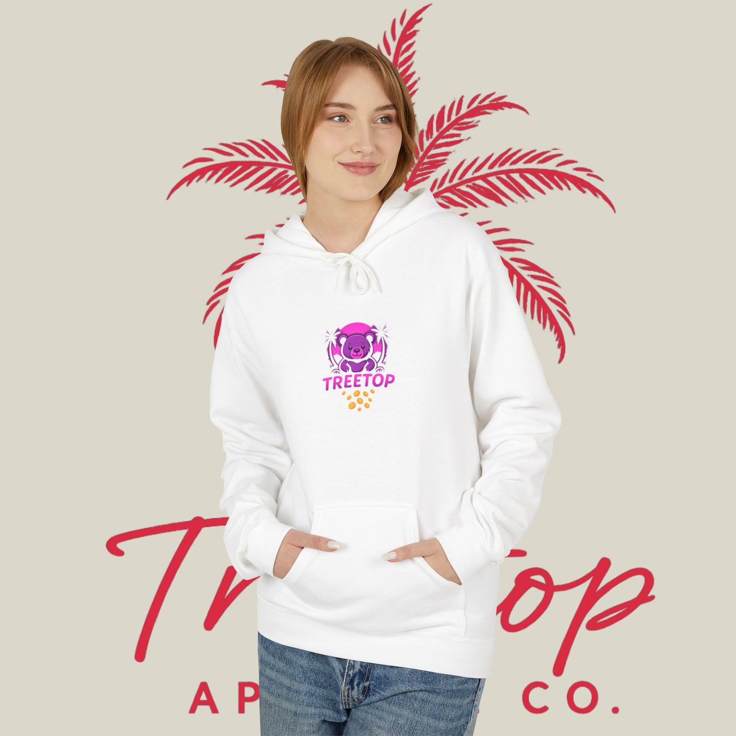 Fleece Hoodie TreeTop Fit Pink Logo Sweatshirt