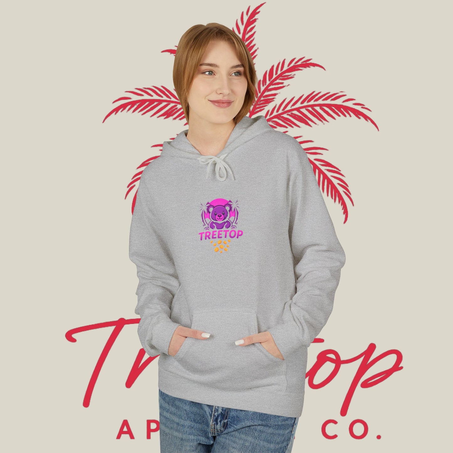 Fleece Hoodie TreeTop Fit Pink Logo Sweatshirt