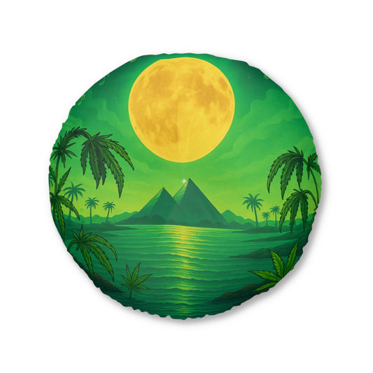 Tropical Moonlight Tufted Floor Pillow, Round | Bohemian Home Decor, Boho Seating, Meditation Cushion, Gift for Nature Lovers, Summer Vibes