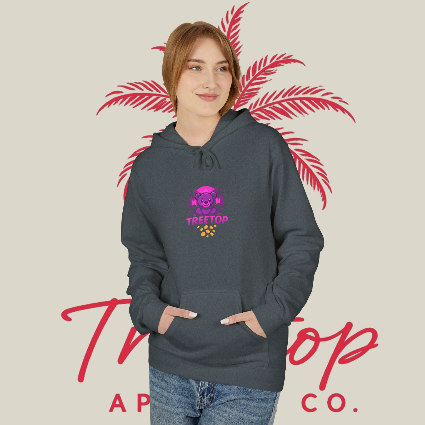 Fleece Hoodie TreeTop Fit Pink Logo Sweatshirt