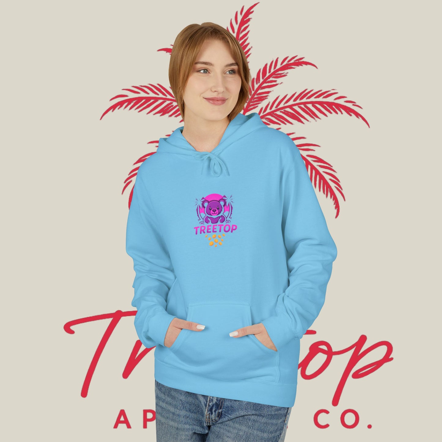 Fleece Hoodie TreeTop Fit Pink Logo Sweatshirt