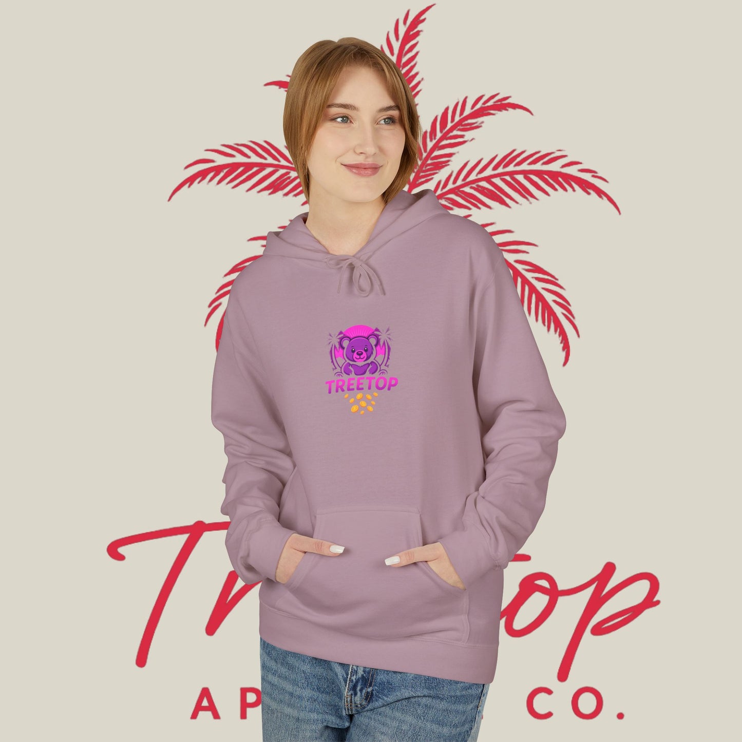 Fleece Hoodie TreeTop Fit Pink Logo Sweatshirt