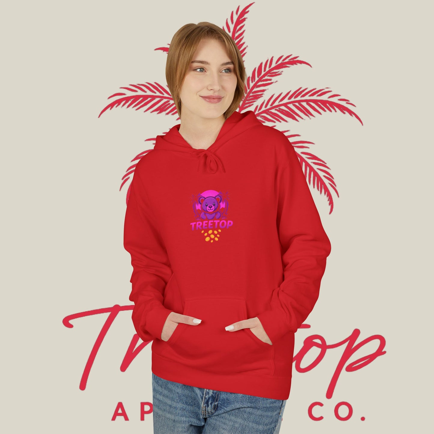 Fleece Hoodie TreeTop Fit Pink Logo Sweatshirt