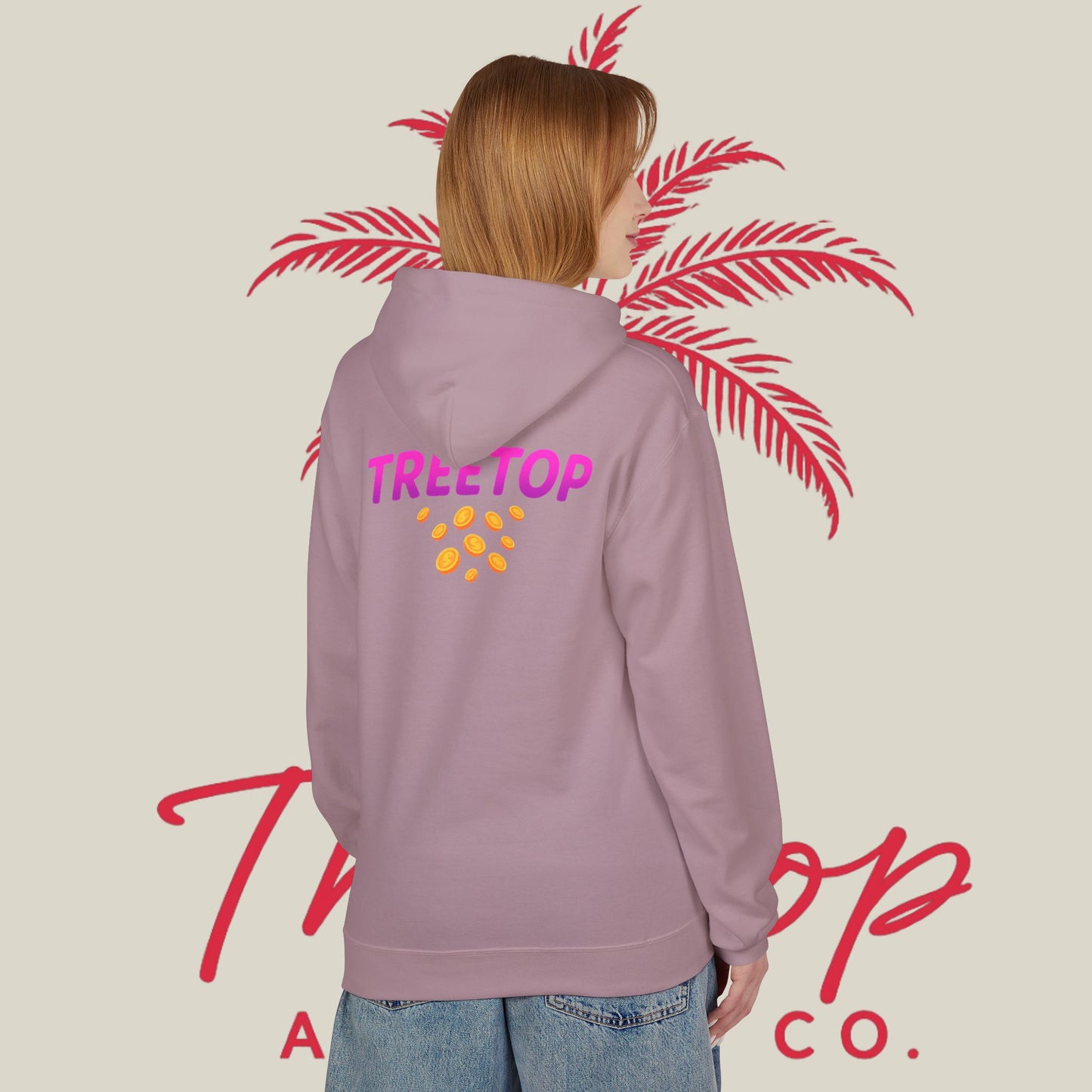 Fleece Hoodie TreeTop Fit Pink Logo Sweatshirt