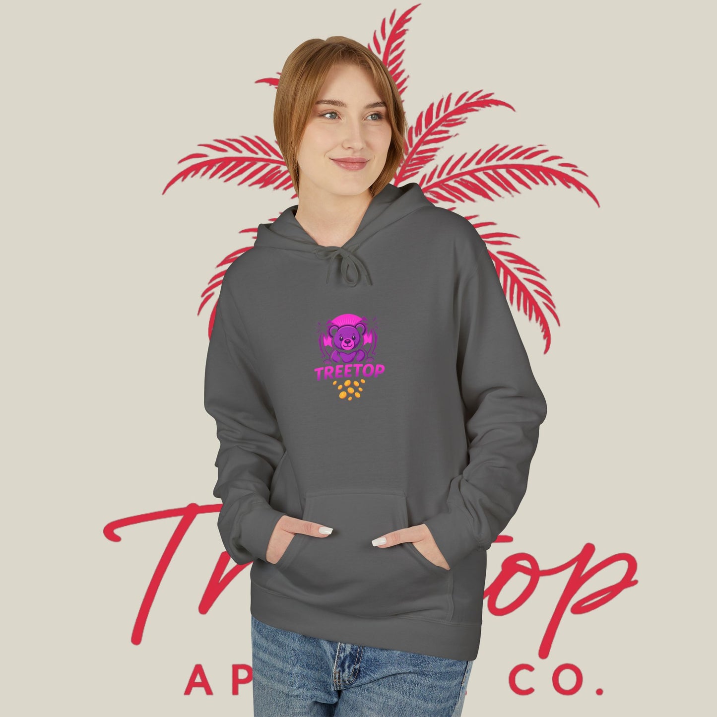 Fleece Hoodie TreeTop Fit Pink Logo Sweatshirt